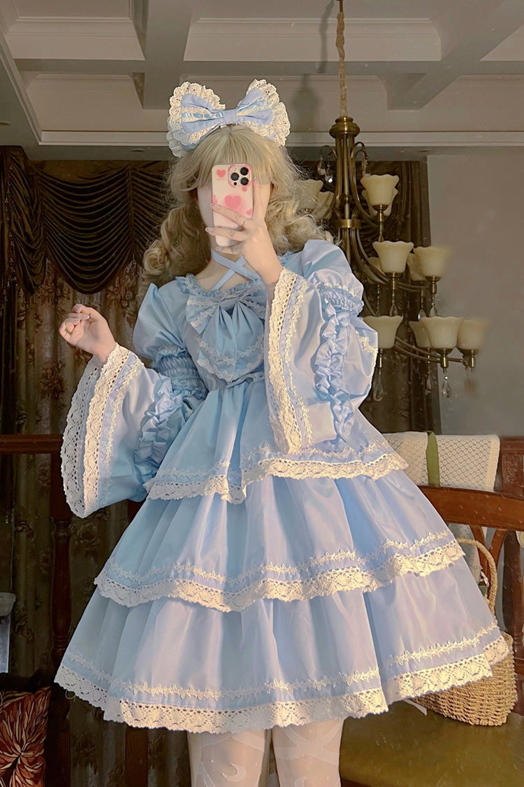 Azure Triple Detachable Sleeves Bow Lace-Up Sweet Lolita Gown