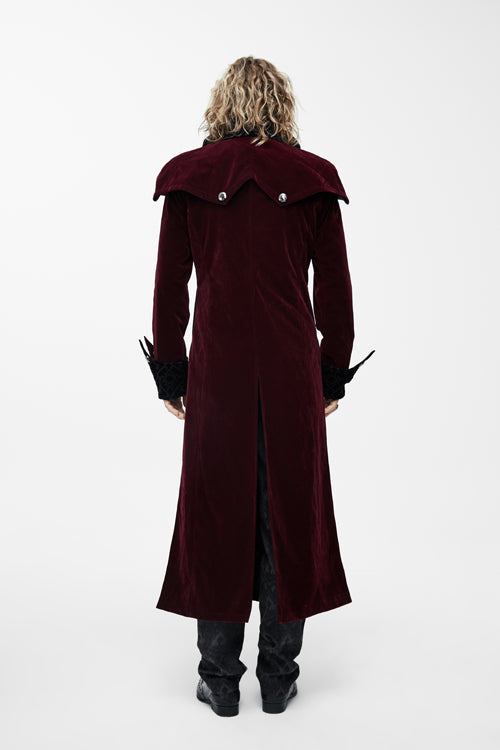 Gothic Shawl Collar Men's Long Velvet Overcoat in Western Style