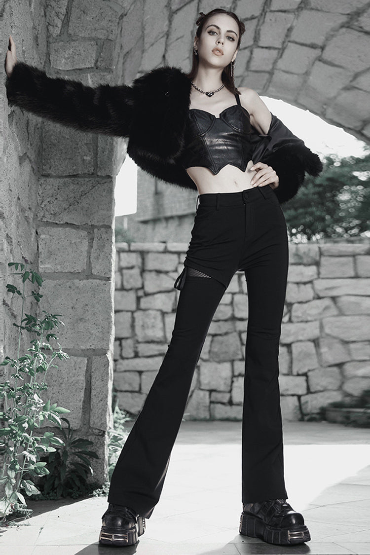 Drawstring Waist Flared Pants with Side Openings