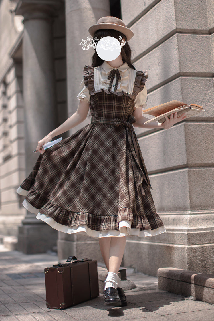 Vintage Lolita Dress with Short Sleeves and Bowknot Ruffle