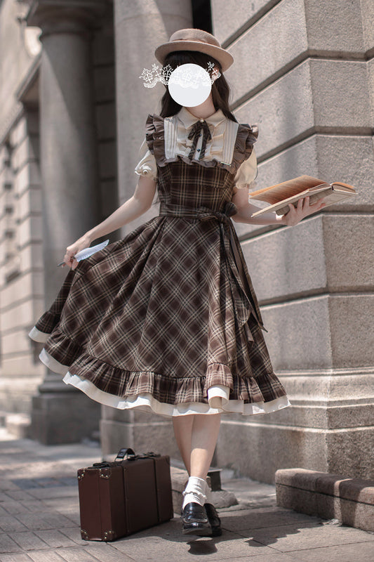 Vintage Lolita Dress with Short Sleeves and Bowknot Ruffle