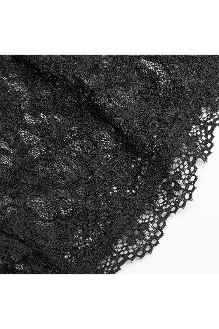 Transparent Lace Gothic Tee with One-Word Collar, Long-Sleeve Women's