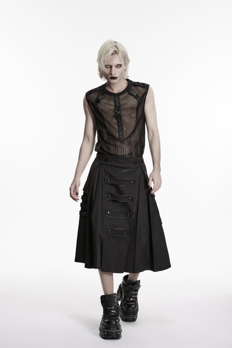 Punk Pleated Skirt with Studs and Pockets
