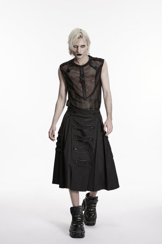 Punk Pleated Skirt with Studs and Pockets