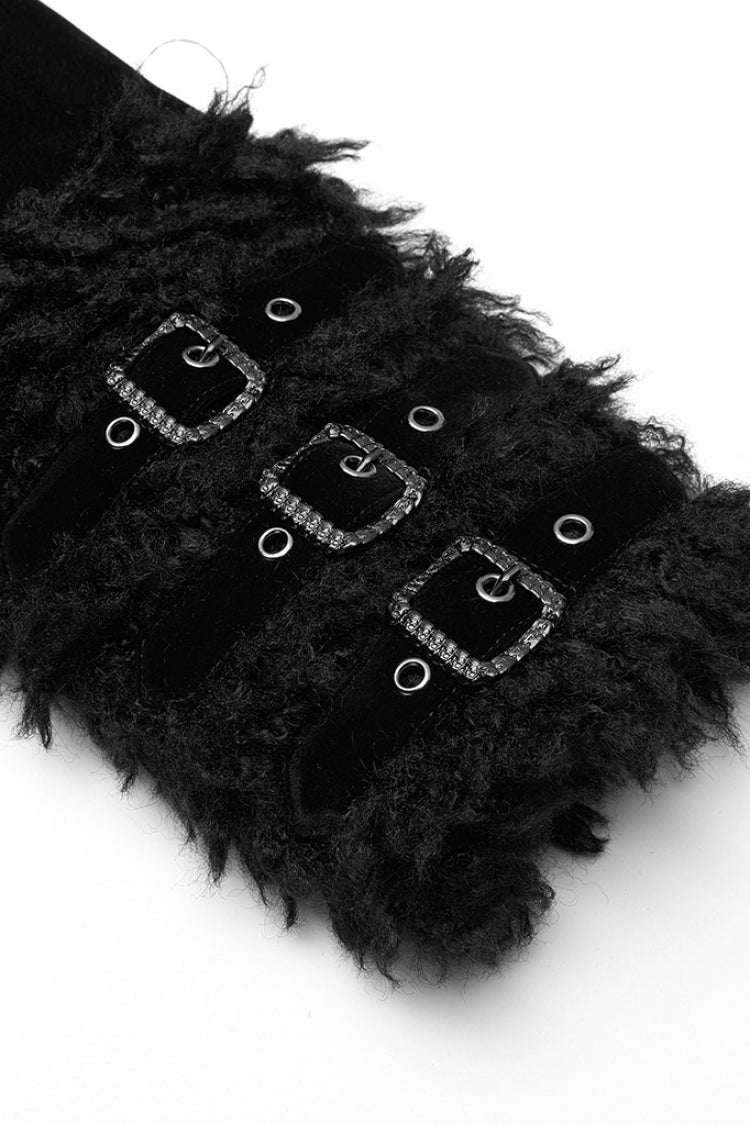 Gothic Buckle-Trimmed Hooded Cloak with Extended Sleeves