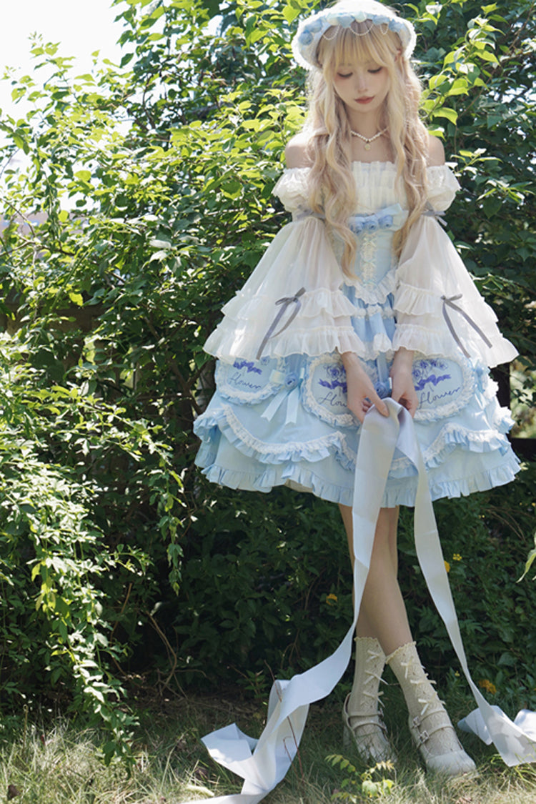 Multi-Layered Print Ruffled Bowknot Princess JSK - Butterfly Dream
