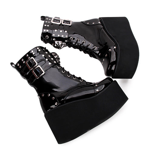 Dark Side-Zip Skull Motif Victorian Boots