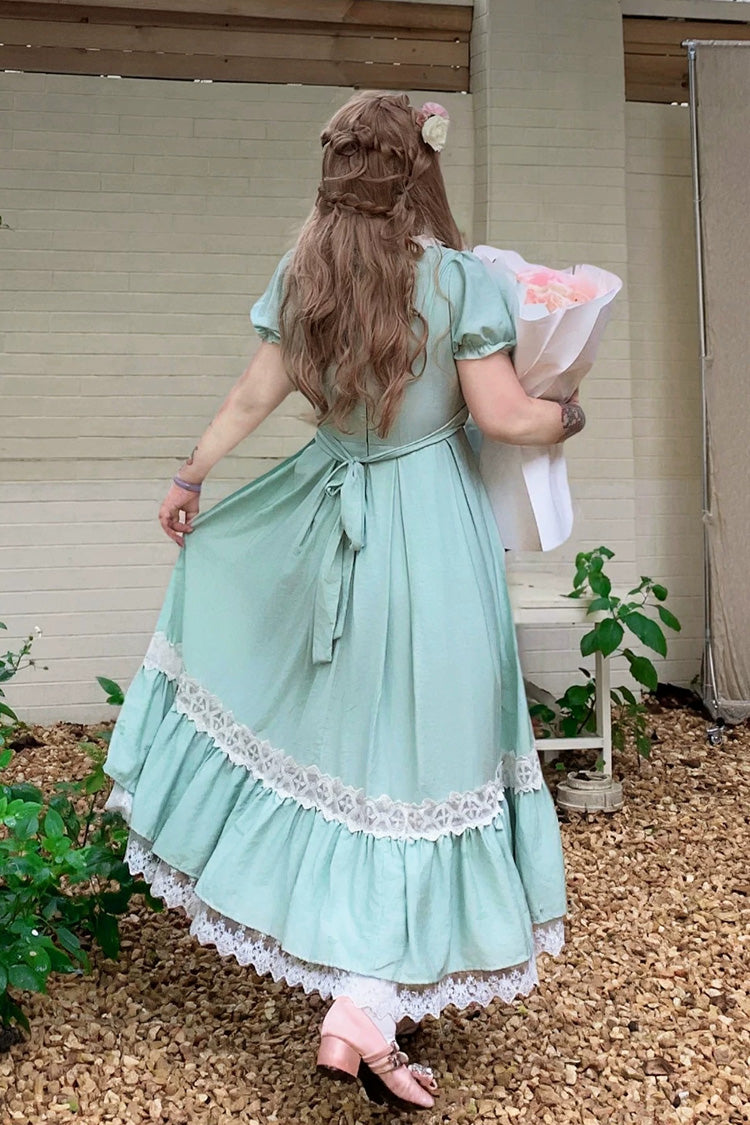 Emerald V Collar Short Sleeve Ruffled Lace Sweet Plus Size Lolita Gown