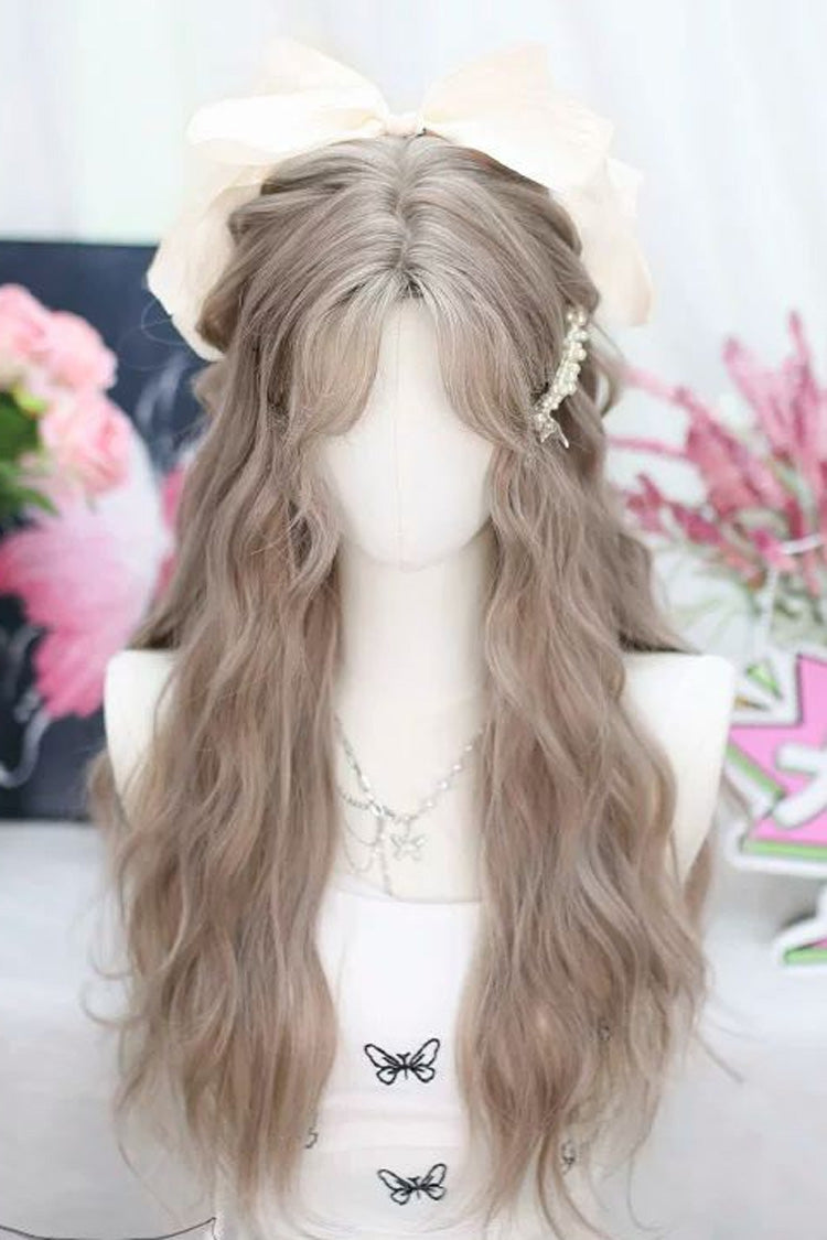 Long Wavy Sweet Lolita Wig with Curved Bangs in Beige Brown