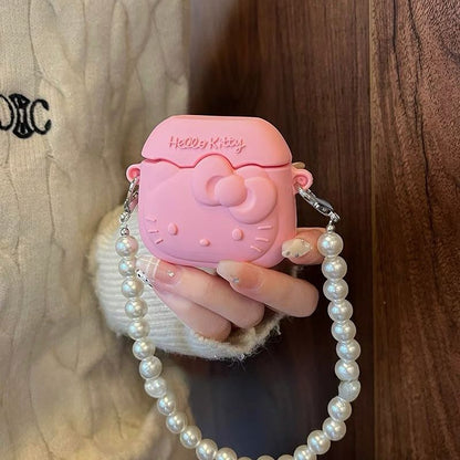 Pinkes Kitty AirPods-Etui mit Perlenkette - Lovesickdoe