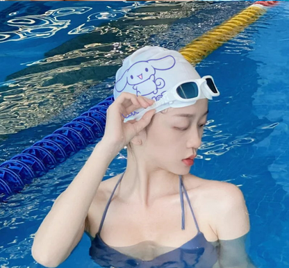 White Cartoon Swimming Cap