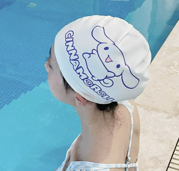 White Cartoon Swimming Cap