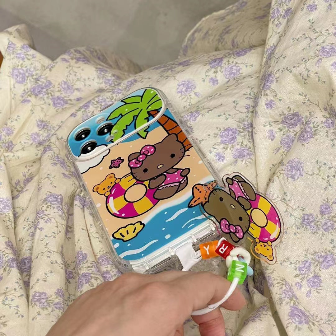 Coque de téléphone avec motif de natation Kitty Hawaii