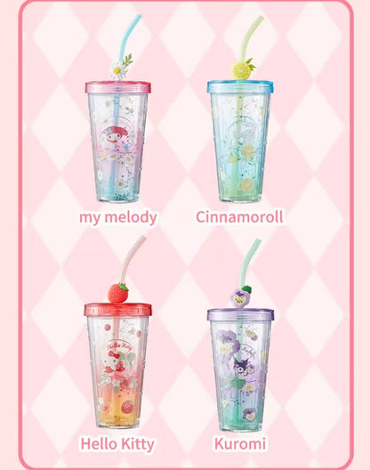 420ml Cartoon Flower Straw Cup