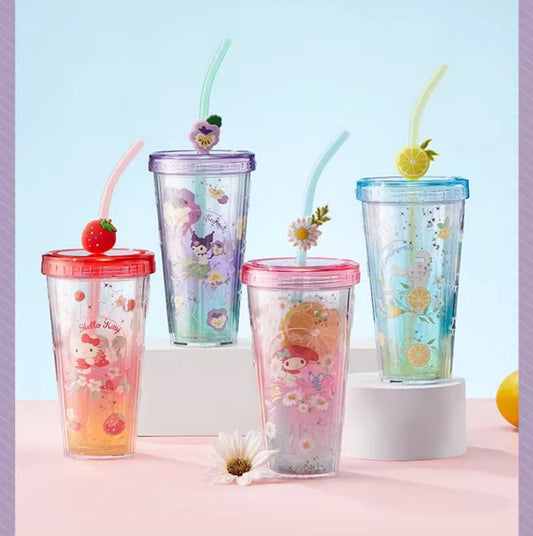 420ml Cartoon Flower Straw Cup