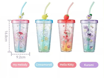 420ml Cartoon Flower Straw Cup