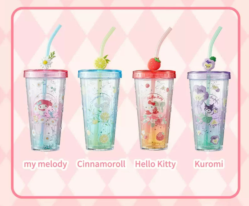 420ml Cartoon Flower Straw Cup