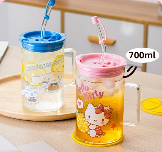 700ml Glass Straw Lid Glass Cup