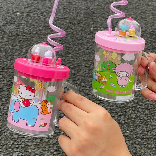 Colorful Kitty Melo Bottle With Straws