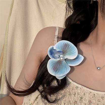 Butterfly Orchid Flower Pearl Hair Clip