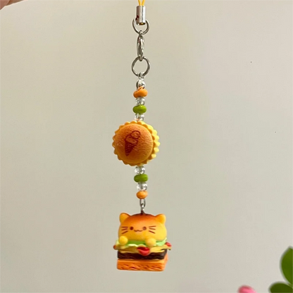 Porte-clés en forme de hamburger avec un animal mignon et une dragonne pour téléphone SK483