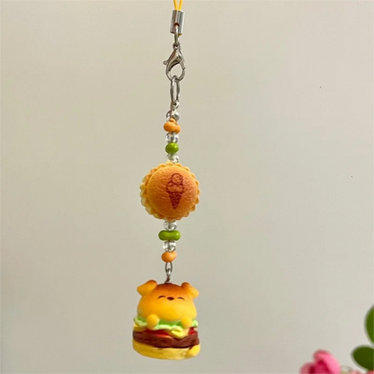 Porte-clés en forme de hamburger avec un animal mignon et une dragonne pour téléphone SK483