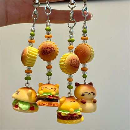 Porte-clés en forme de hamburger avec un animal mignon et une dragonne pour téléphone SK483