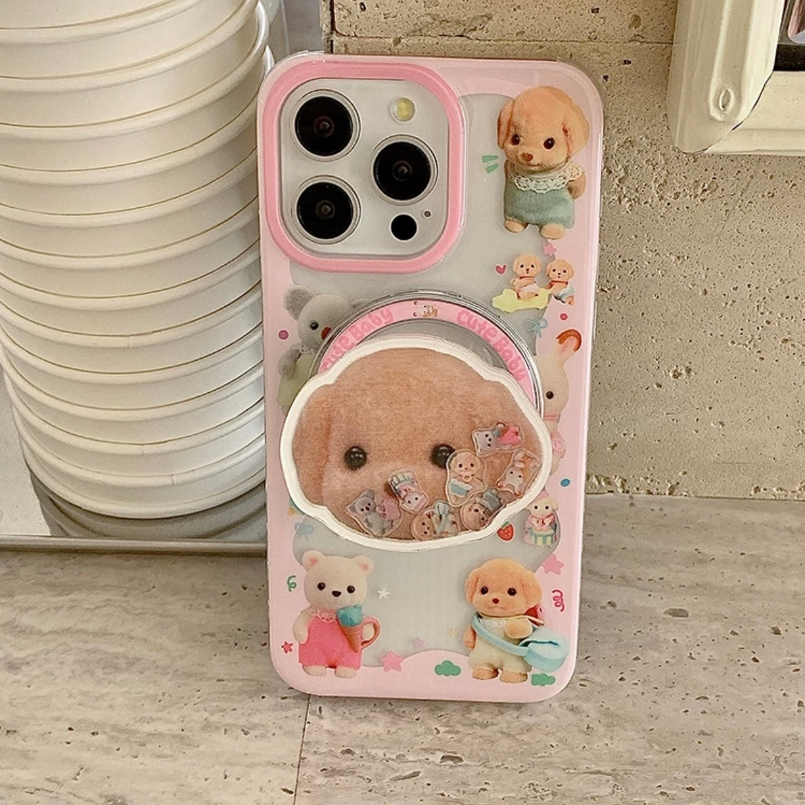 Cute Puppy Shaker Magnetic Stand iPhone Case