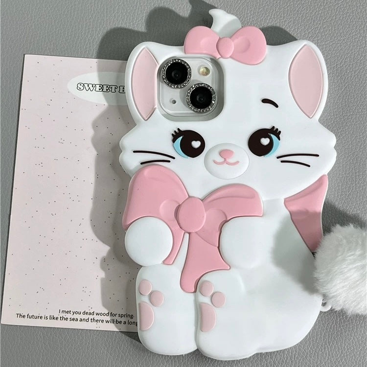 Cute Marie Kitten Silicone iPhone Case With Plush Accessories