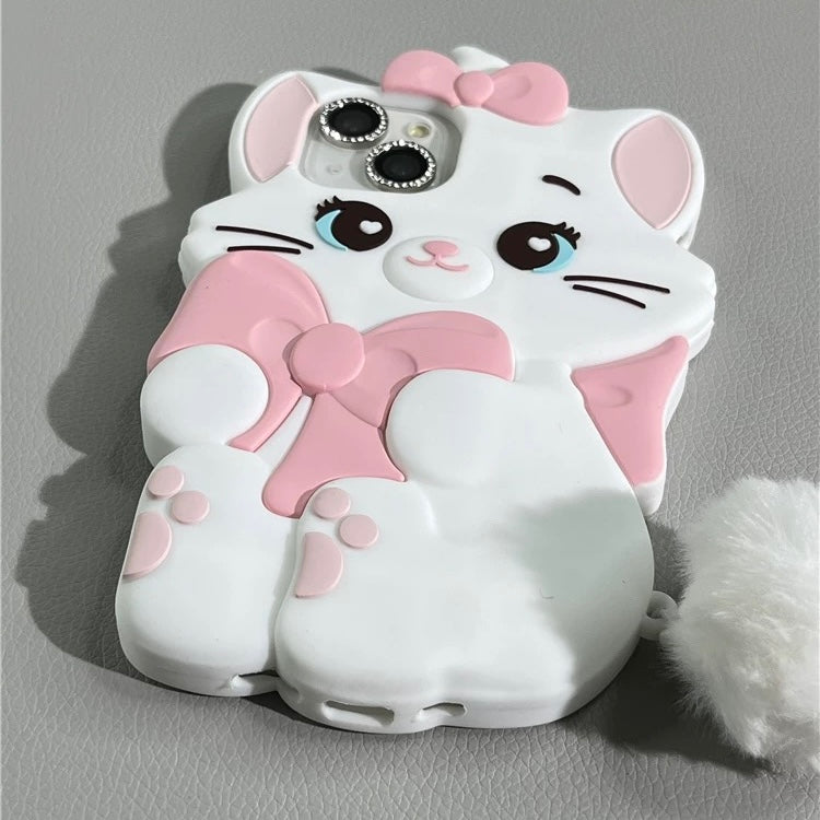 Cute Marie Kitten Silicone iPhone Case With Plush Accessories