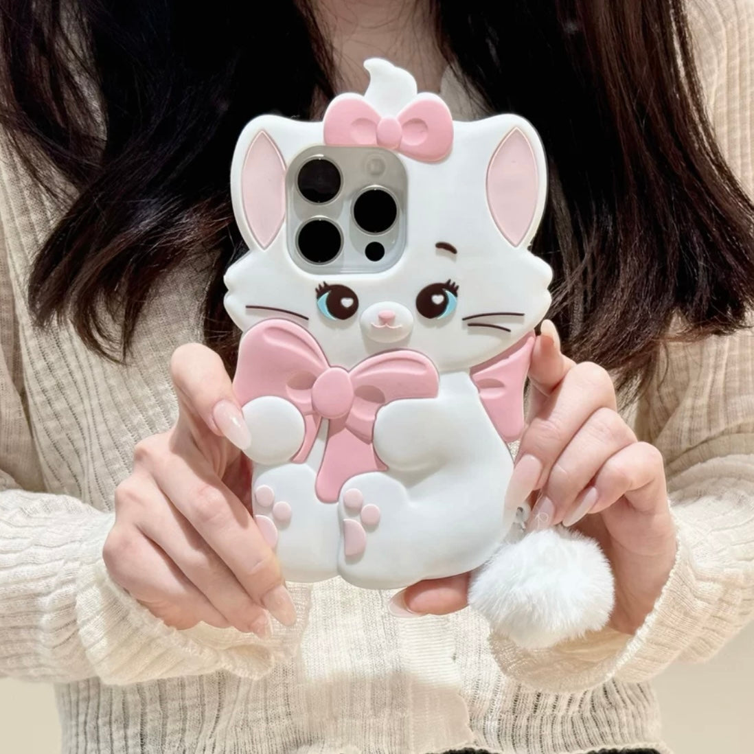 Cute Marie Kitten Silicone iPhone Case With Plush Accessories