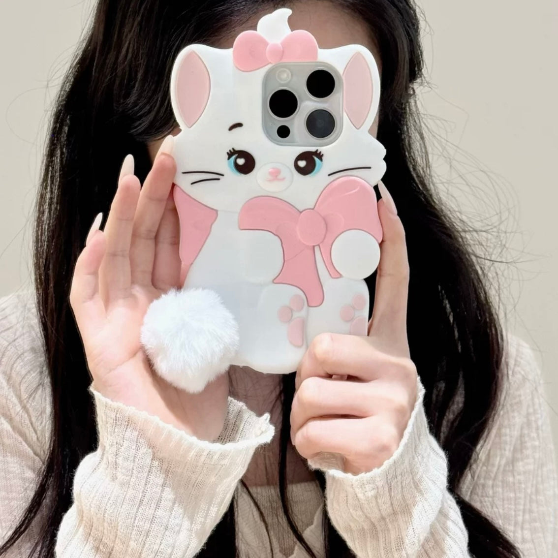 Cute Marie Kitten Silicone iPhone Case With Plush Accessories