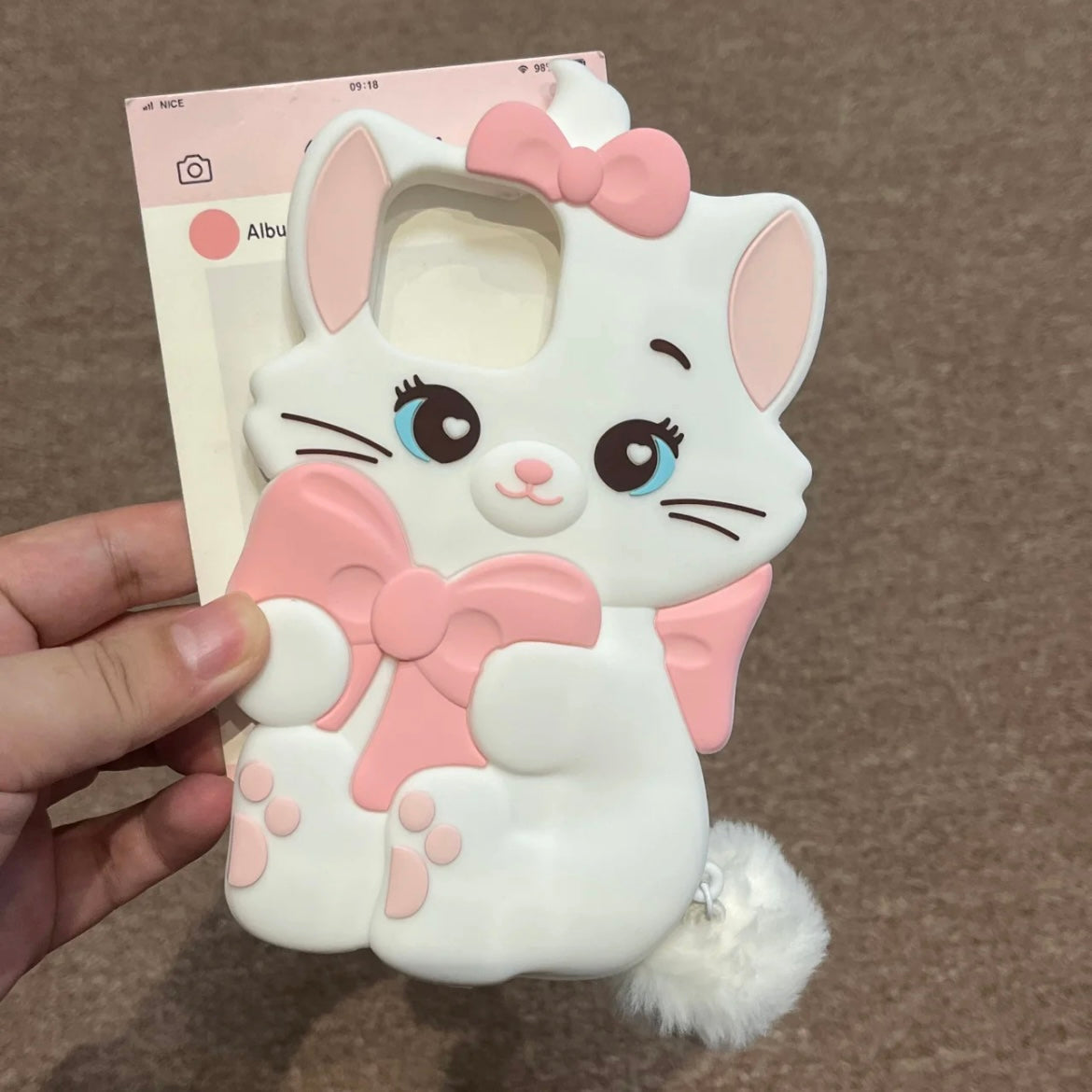 Cute Marie Kitten Silicone iPhone Case With Plush Accessories