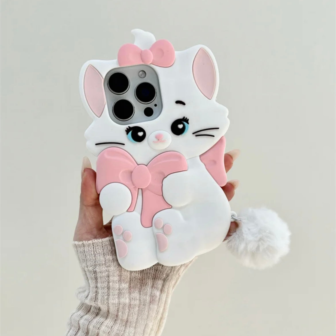 Cute Marie Kitten Silicone iPhone Case With Plush Accessories