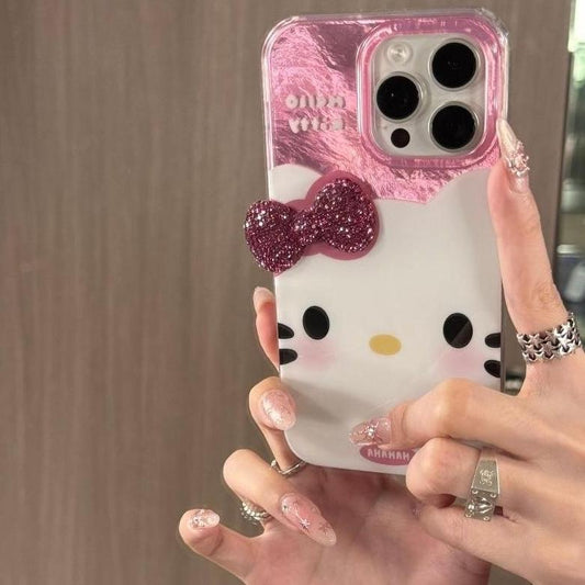 Chic Pink Rhinestone Bowknot Kitty Phone Case