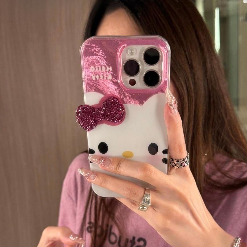 Chic Pink Rhinestone Bowknot Kitty Phone Case