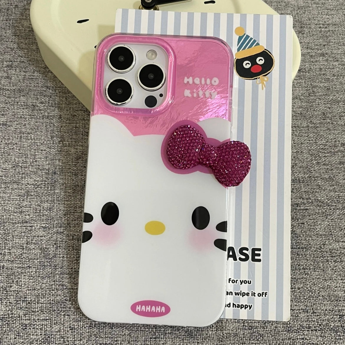 Chic Pink Rhinestone Bowknot Kitty Phone Case