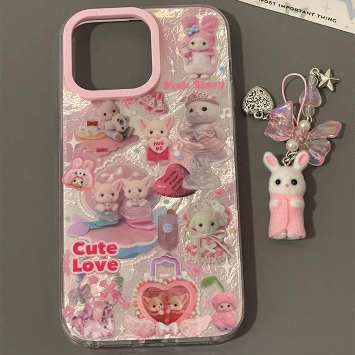 Cute Love Cat Families iPhone Case With Accessories