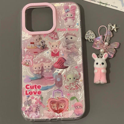 Coque iPhone avec accessoires pour familles de chats mignons