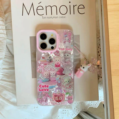 Coque iPhone avec accessoires pour familles de chats mignons