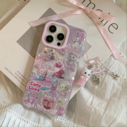 Coque iPhone avec accessoires pour familles de chats mignons