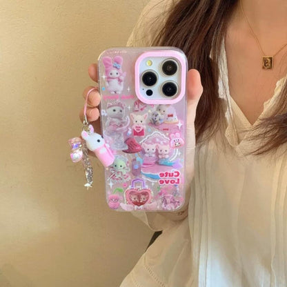 Coque iPhone avec accessoires pour familles de chats mignons