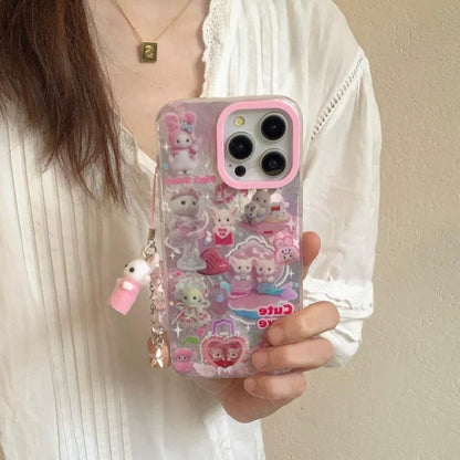 Coque iPhone avec accessoires pour familles de chats mignons