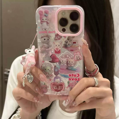 Coque iPhone avec accessoires pour familles de chats mignons