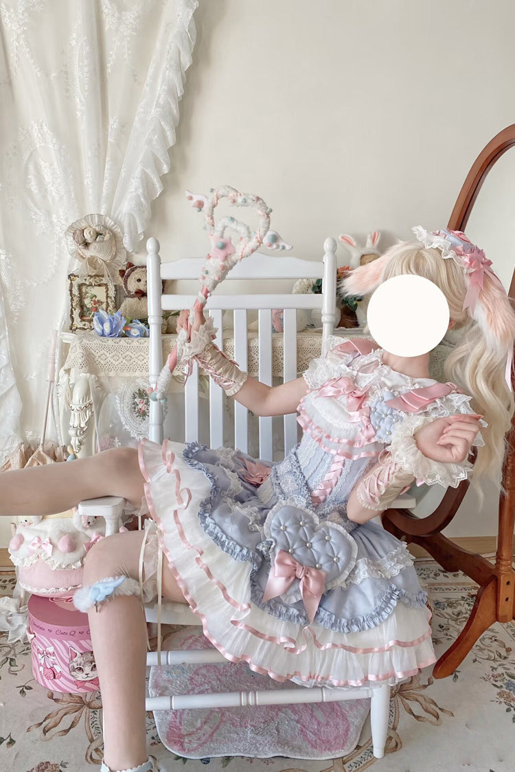 Azure Triple Ruffled Bow Lace-Up Slim Ballet Sweet Lolita Outfit