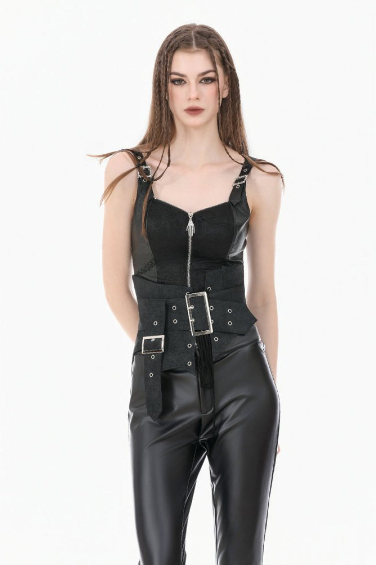 Washed Black Lace-Up Eyelet Punk Asymmetric Corset Waist Belt for Women