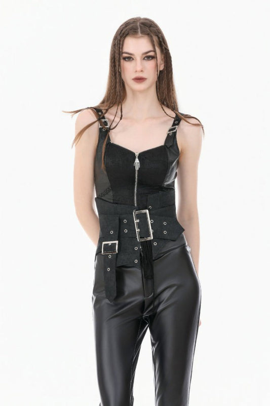 Washed Black Lace-Up Eyelet Punk Asymmetric Corset Waist Belt for Women