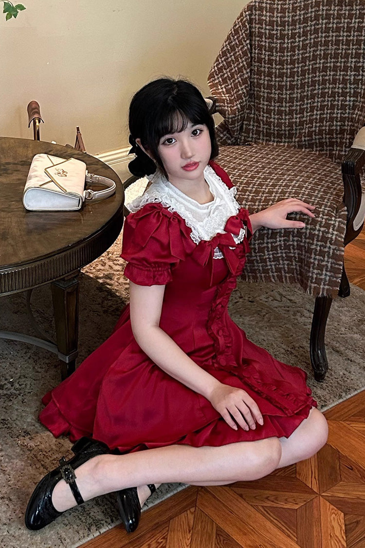 Wine Bow Short-Sleeve Sweet Lolita Dress Plus Size