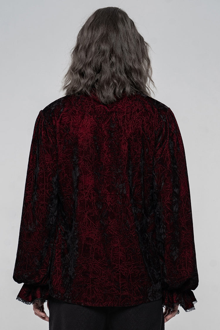 Crimson & Noir Long Sleeve Ruffled Lace-Up Men's Gothic Blouse