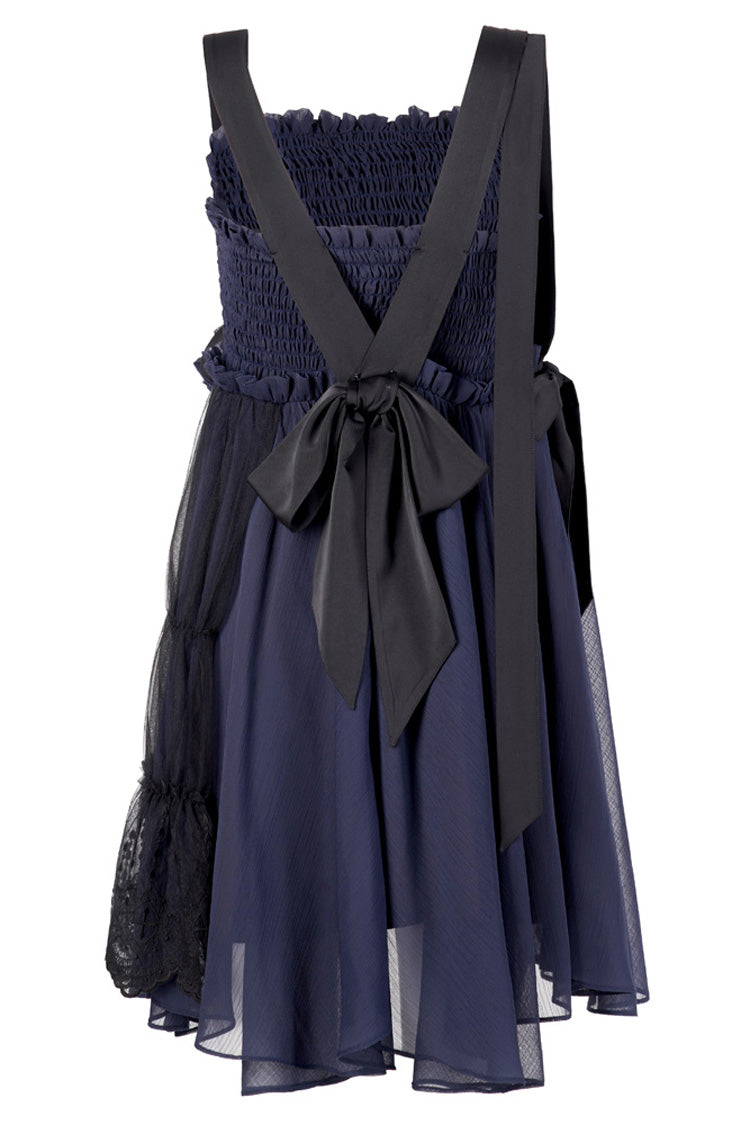 Azure Strap Big Bow Streamer Lace Suspender Gothic Dress for Women